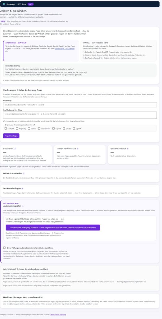 GEO Suite KI-Zitate: Verfolgen Sie, ob KI-Antworten Ihre Website zitieren